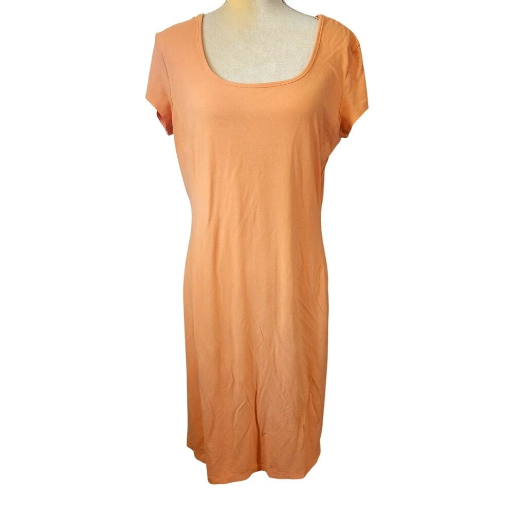 Talbots Peach Orange Midi Shirt Short Sleeves Dress Petite Size Large